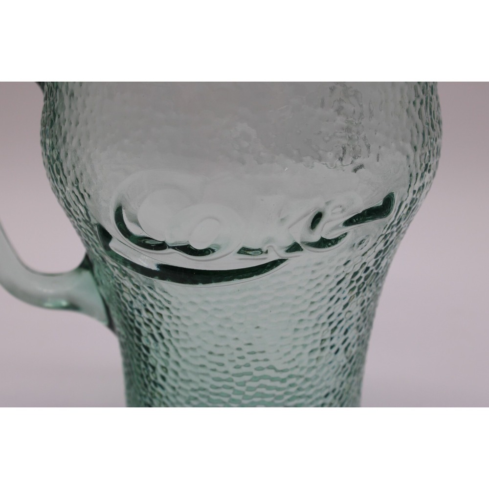 Vintage Coca Cola Pitcher and 2 Glasses Set Pebbled Green Glass Coke - Picture 8 of 11